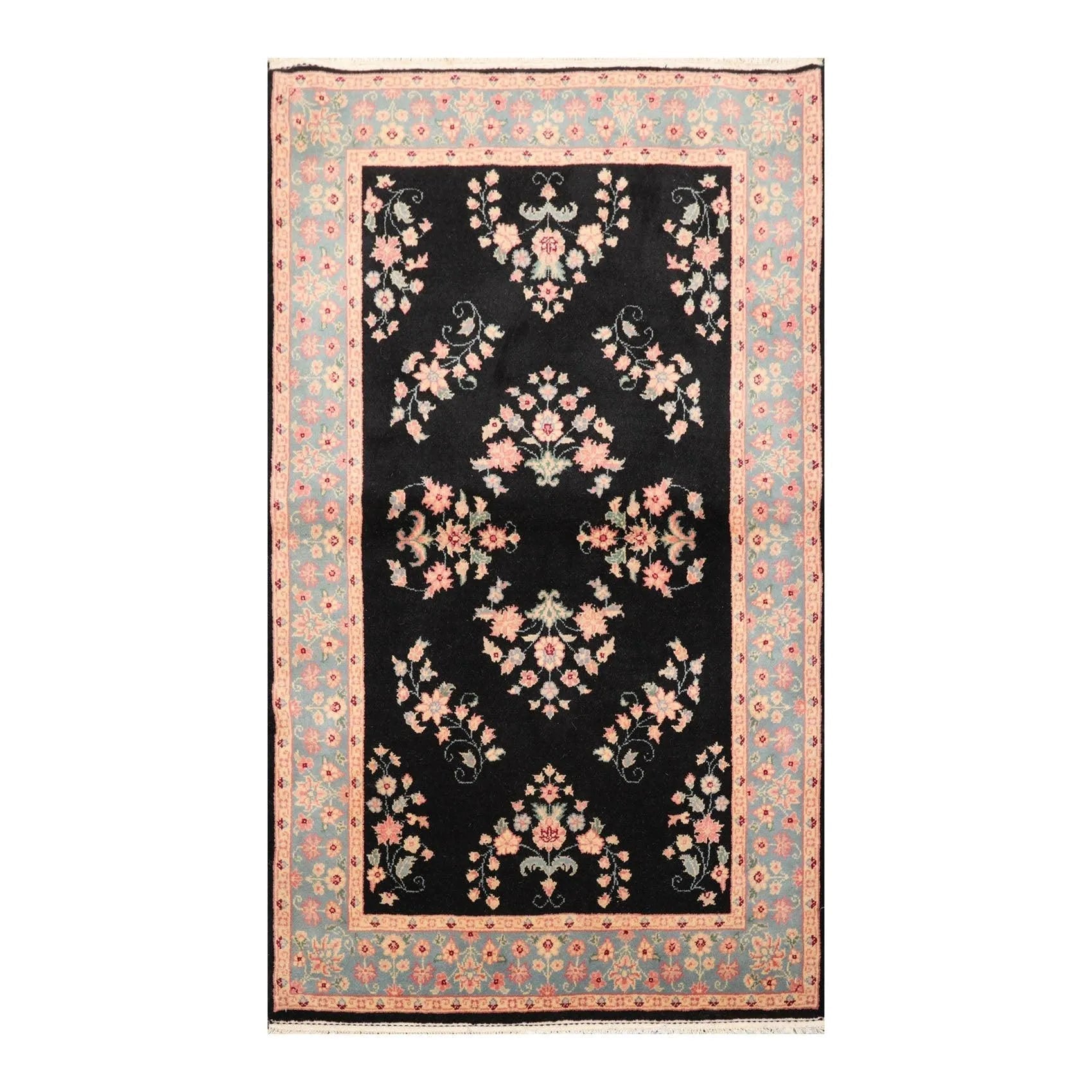 4' x 6' Hand Knotted 100% Wool Rare Romanian Saroukk Area Rug Black-0