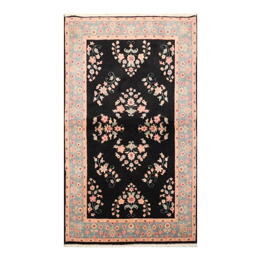 4' x 6' Hand Knotted 100% Wool Rare Romanian Saroukk Area Rug Black-0