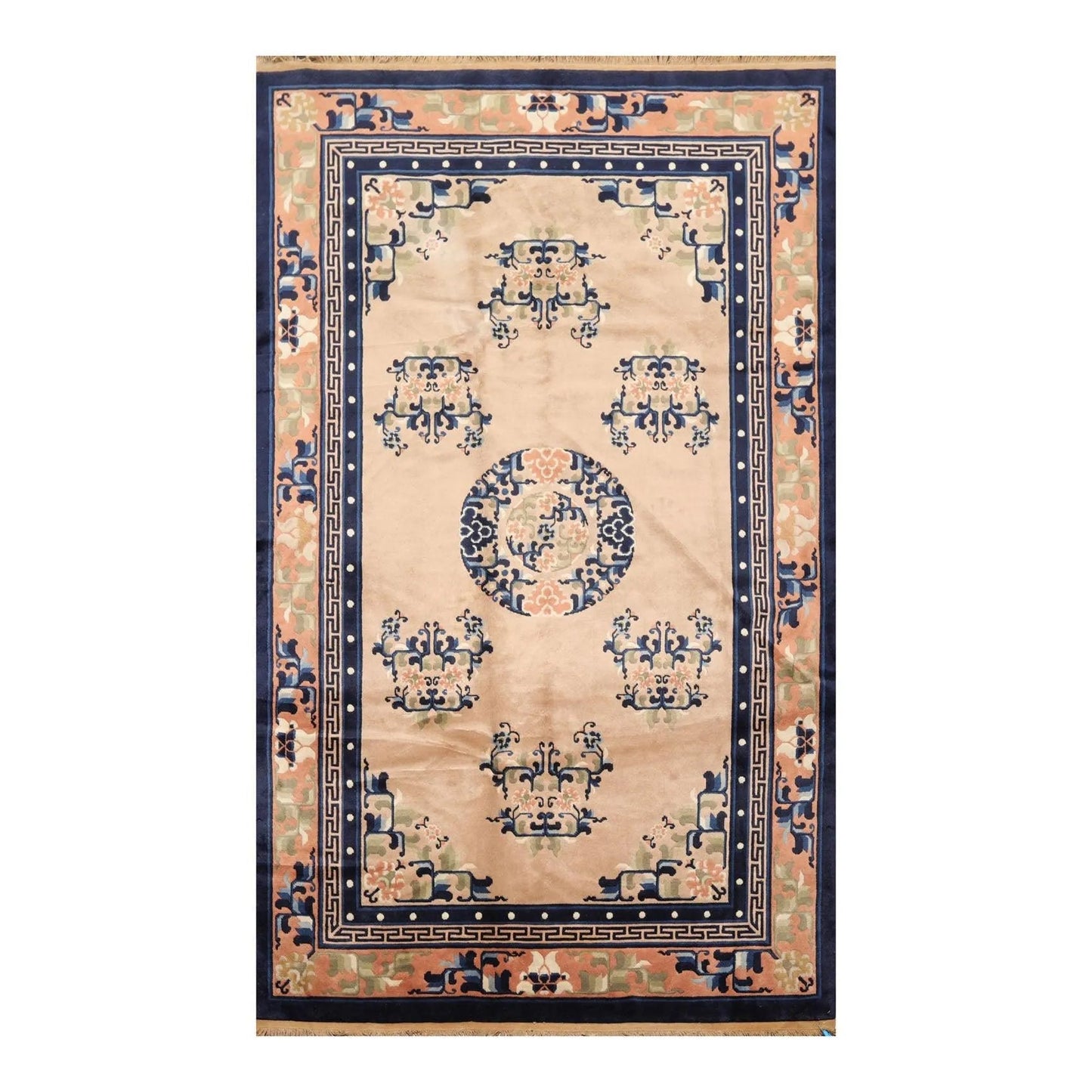 5' x 8'1'' Vintage Hand Knotted Oriental Wool Chinese Art Deco Area Rug Beige-0