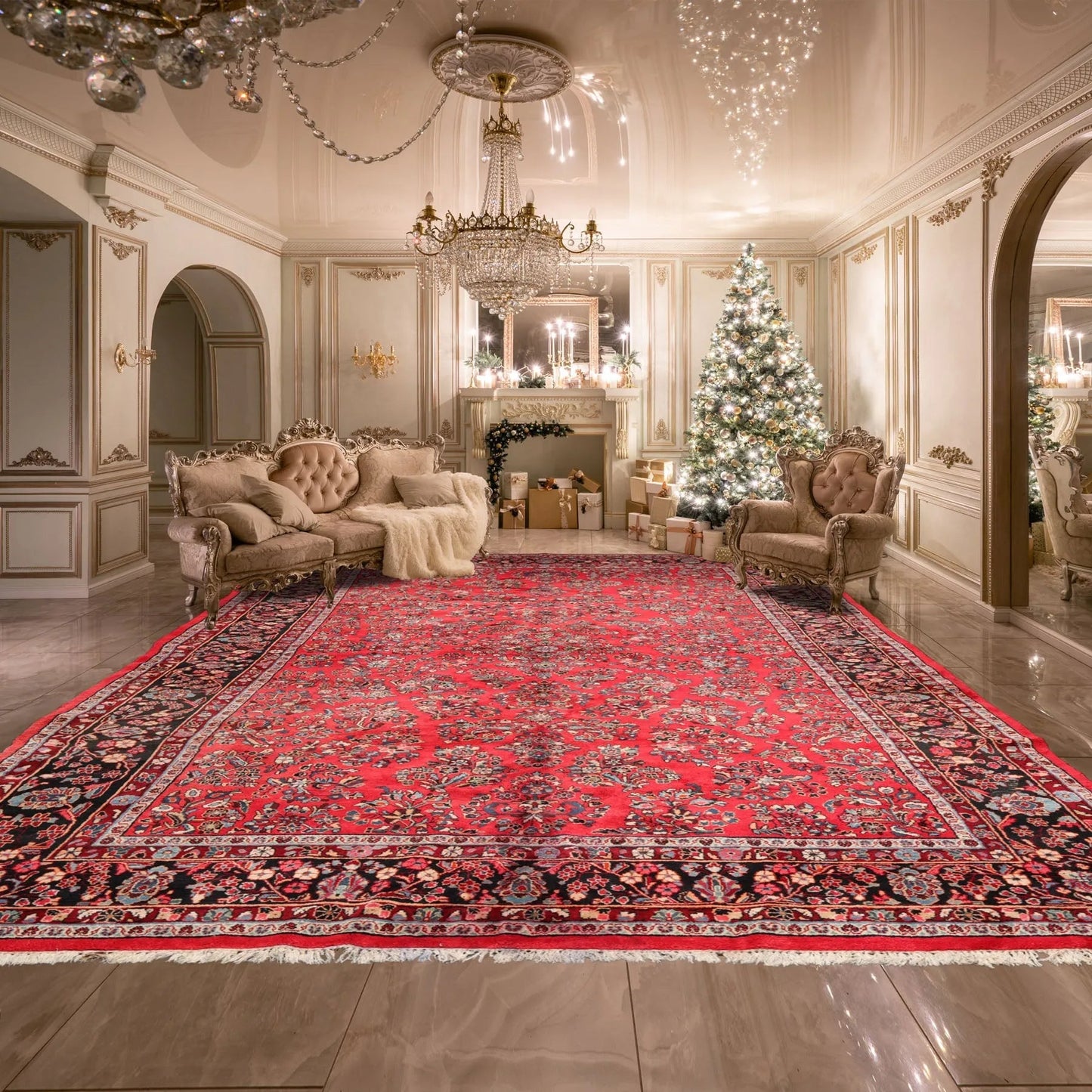 8'10''x16'3'' Oversize Coral Hand Knotted Traditional Heriz Medallion Wool Oriental Area Rug-0