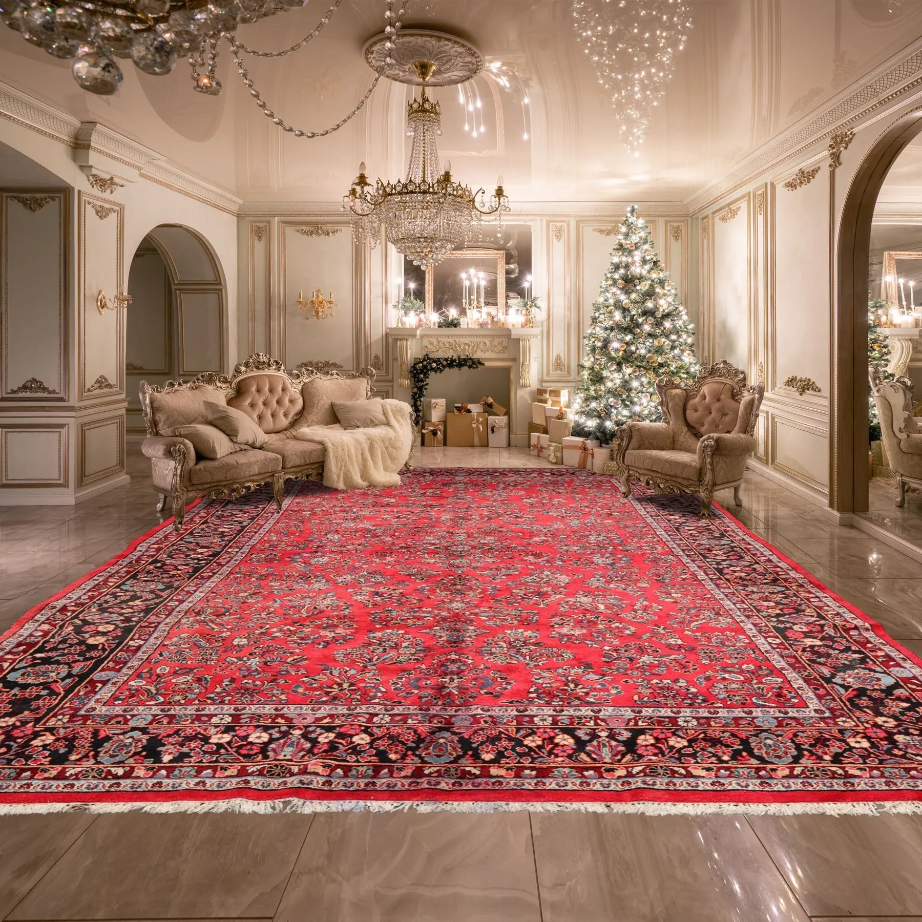 8'10''x16'3'' Oversize Coral Hand Knotted Traditional Heriz Medallion Wool Oriental Area Rug-0