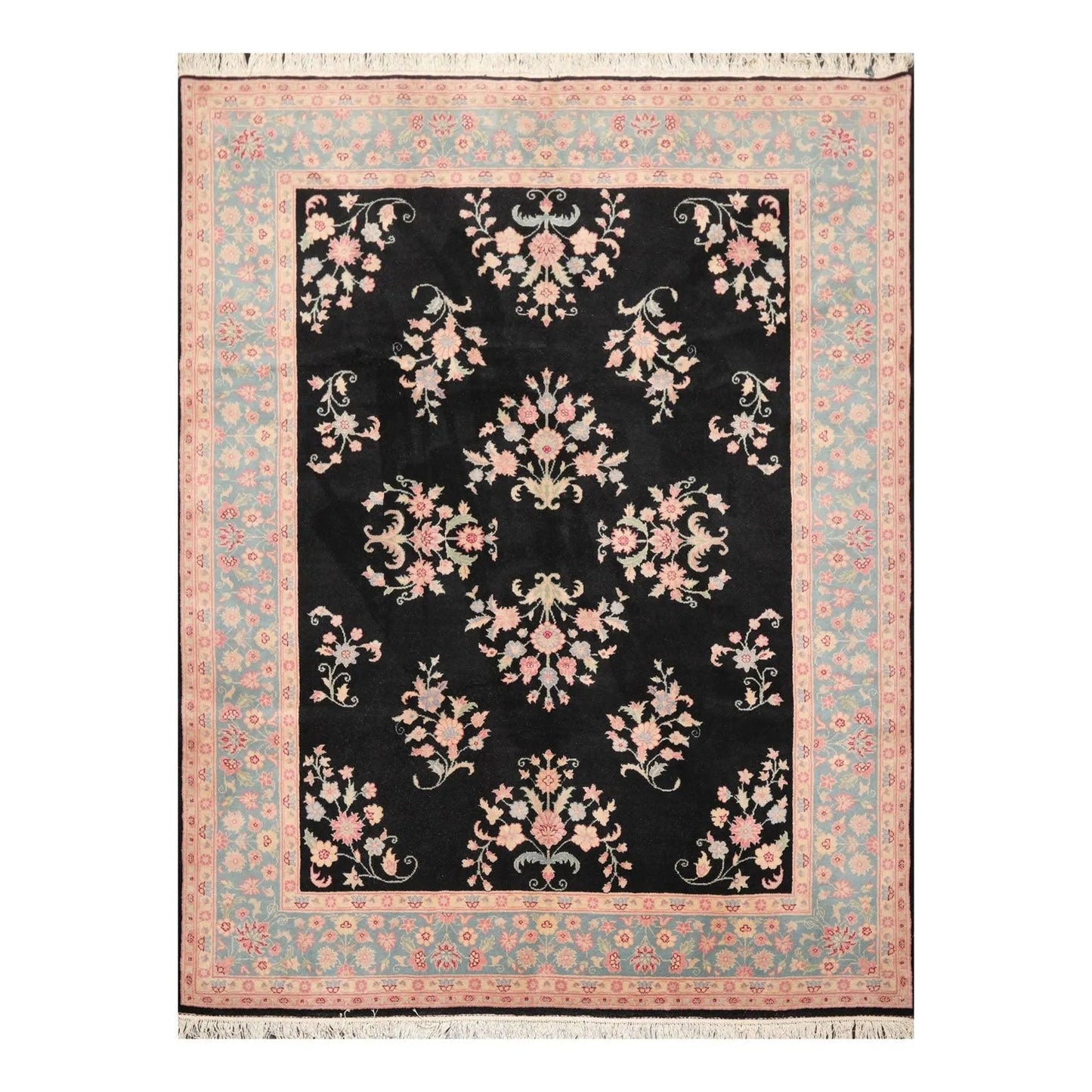 7'8'' x 9'8'' Hand Knotted Wool Rare Romanian Saroukk Traditional Area Rug Black-0