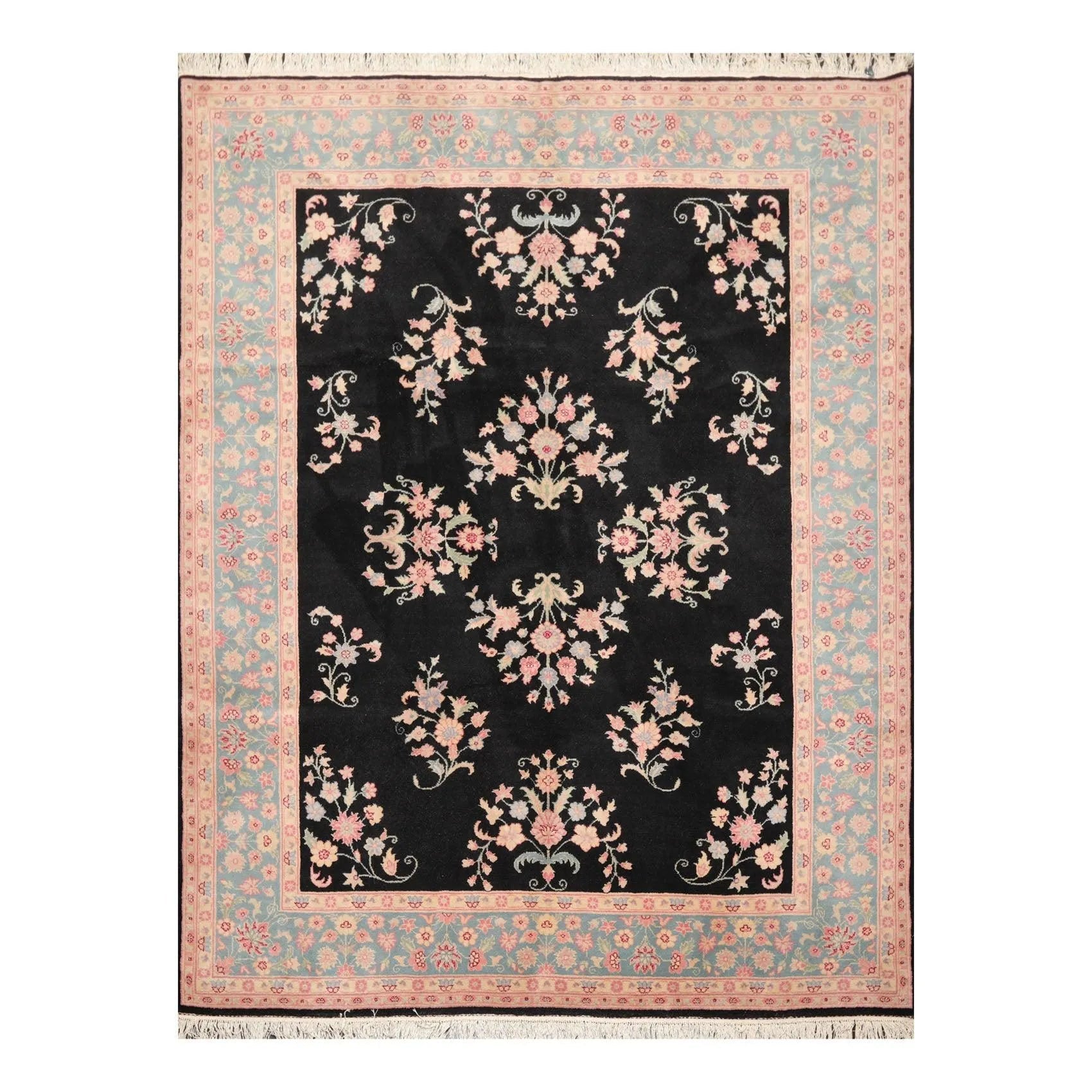 7'8'' x 9'8'' Hand Knotted Wool Rare Romanian Saroukk Traditional Area Rug Black-0