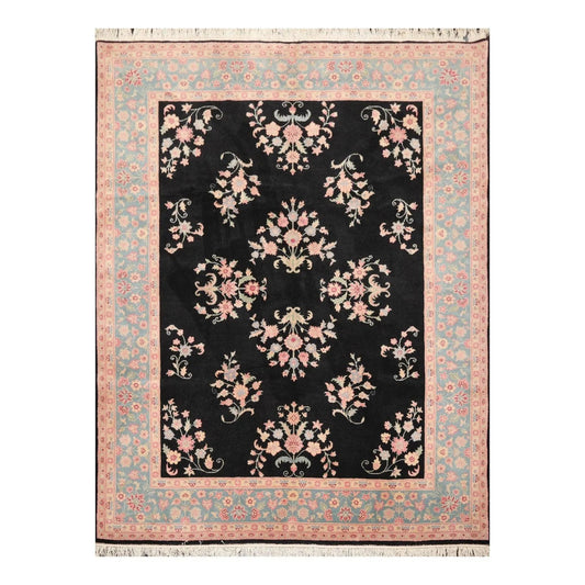 7'8'' x 9'8'' Hand Knotted Wool Rare Romanian Saroukk Traditional Area Rug Black-0