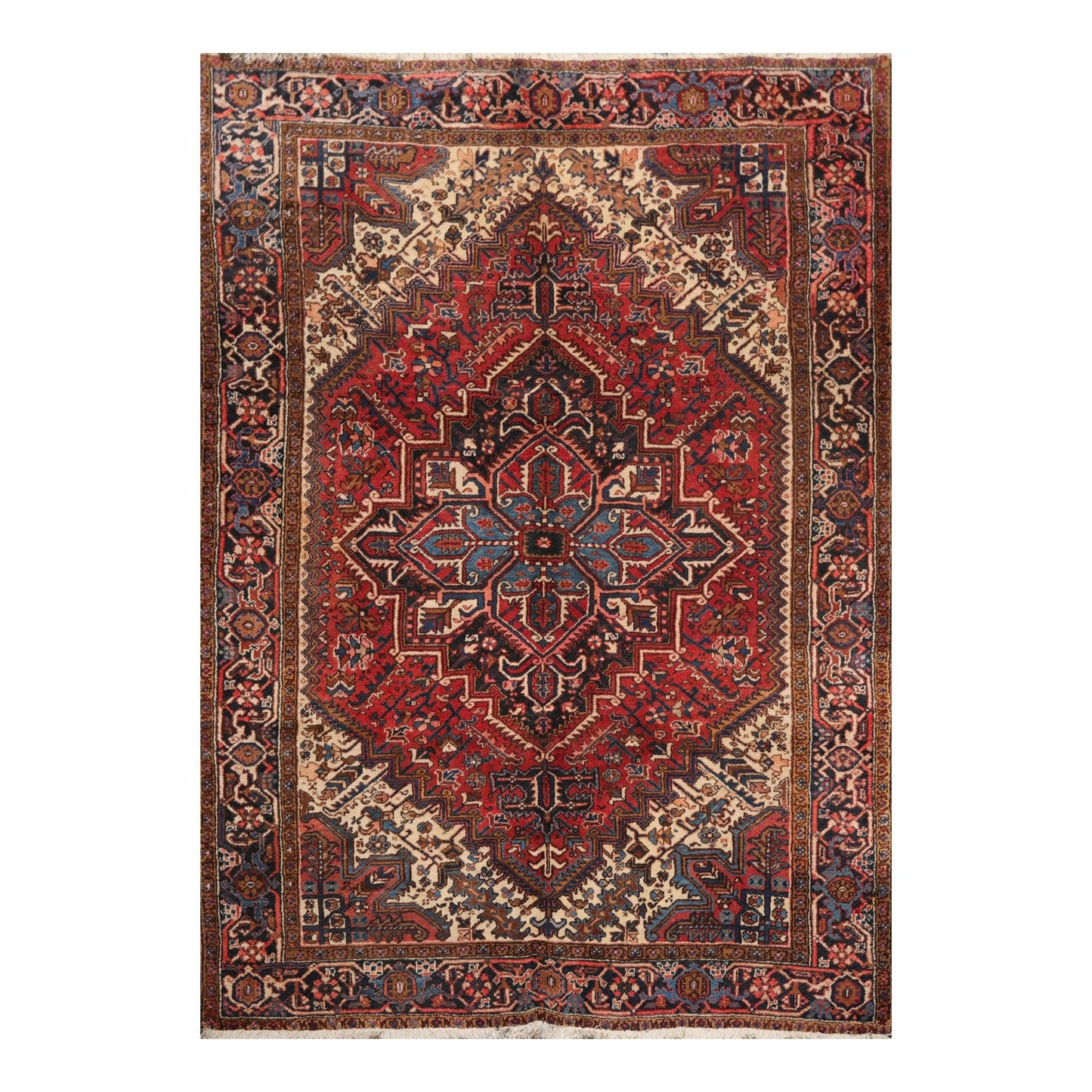 6'10" x 9'4" Hand Knotted Herizz 100% Wool Traditional Oriental Area Rug Rust-1