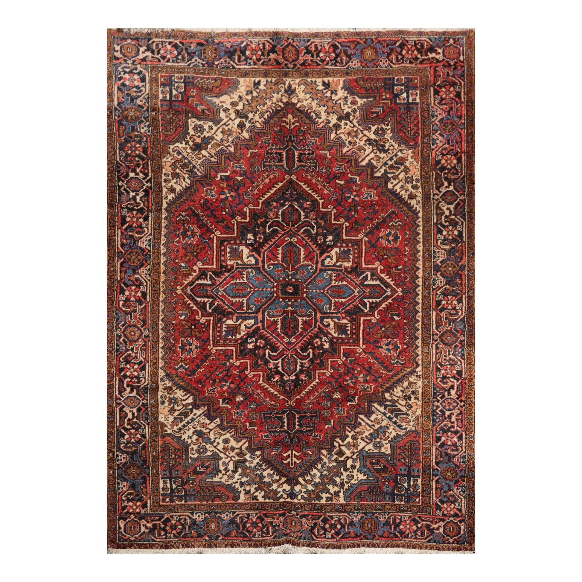 6'10" x 9'4" Hand Knotted Herizz 100% Wool Traditional Oriental Area Rug Rust-1