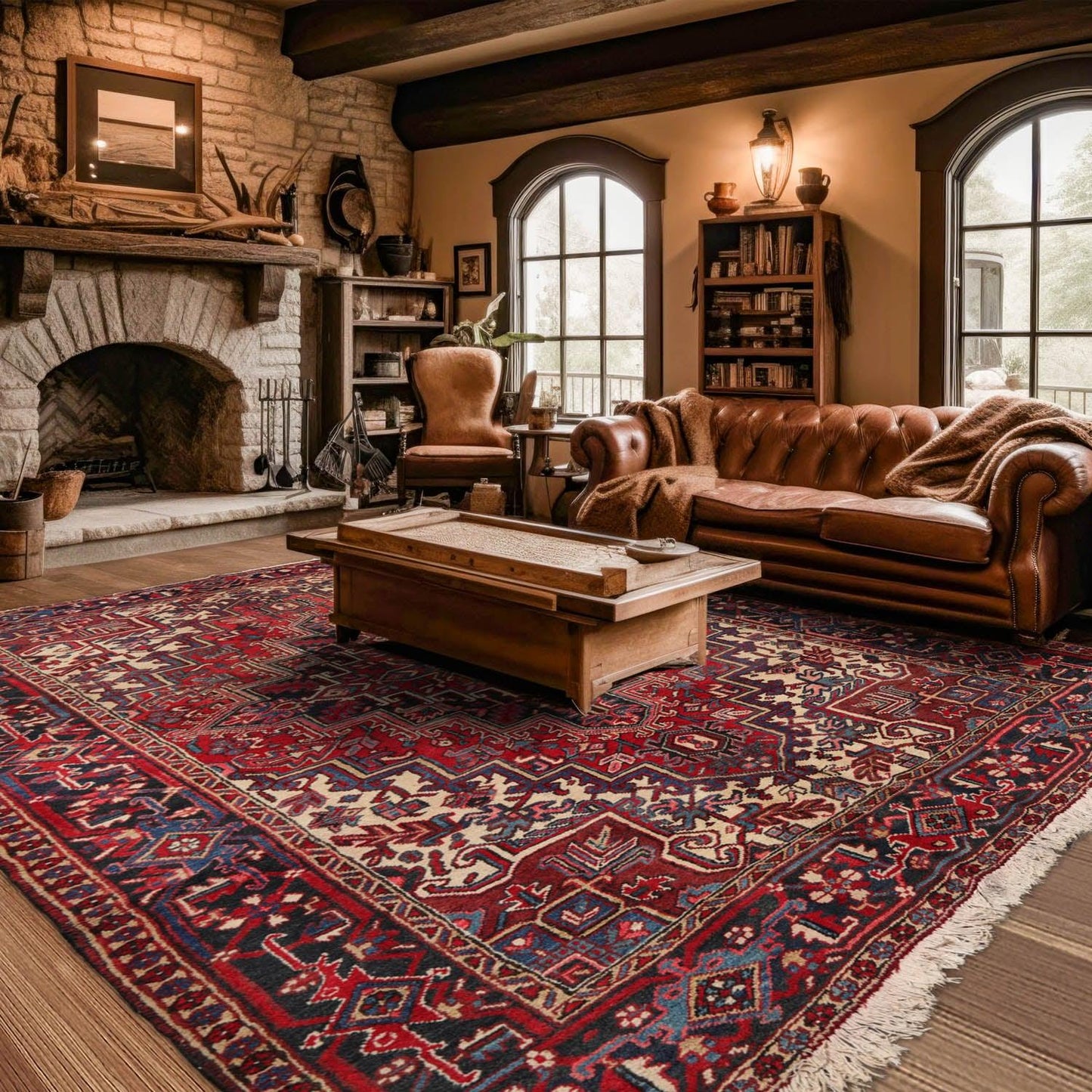 6'4" x 8'8" Hand Knotted Herizz 100% Wool Traditional Oriental Area Rug Rust-1