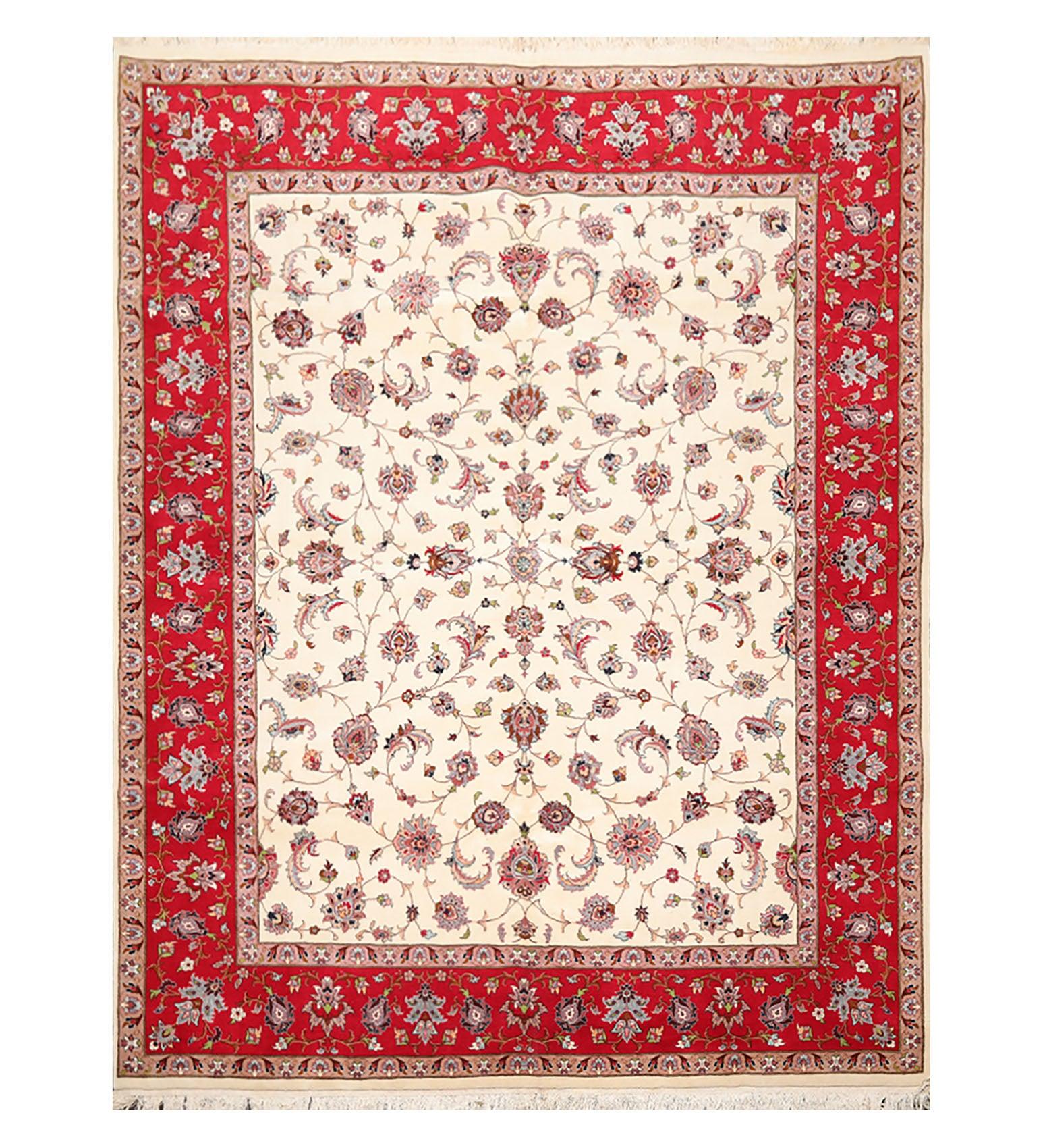 8'2''x 10'4" Hand Knotted 100% Wool 16/18 Pakpersian 300 KPSI Area Rug Ivory Red-0
