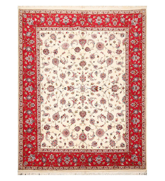 8'2''x 10'4" Hand Knotted 100% Wool 16/18 Pakpersian 300 KPSI Area Rug Ivory Red-0