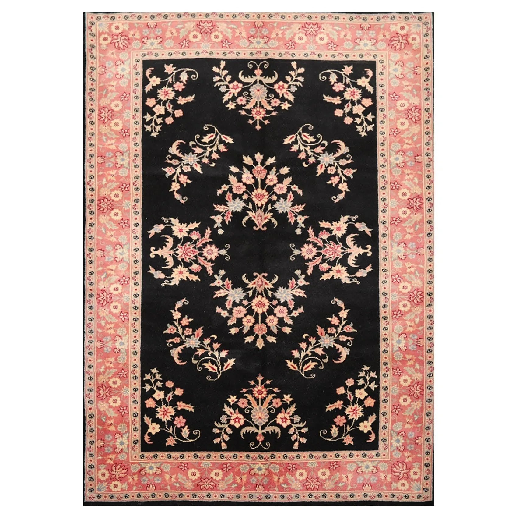6' x 9' Hand Knotted 100% Wool Rare Romanian Saroukk Area Rug Black-1