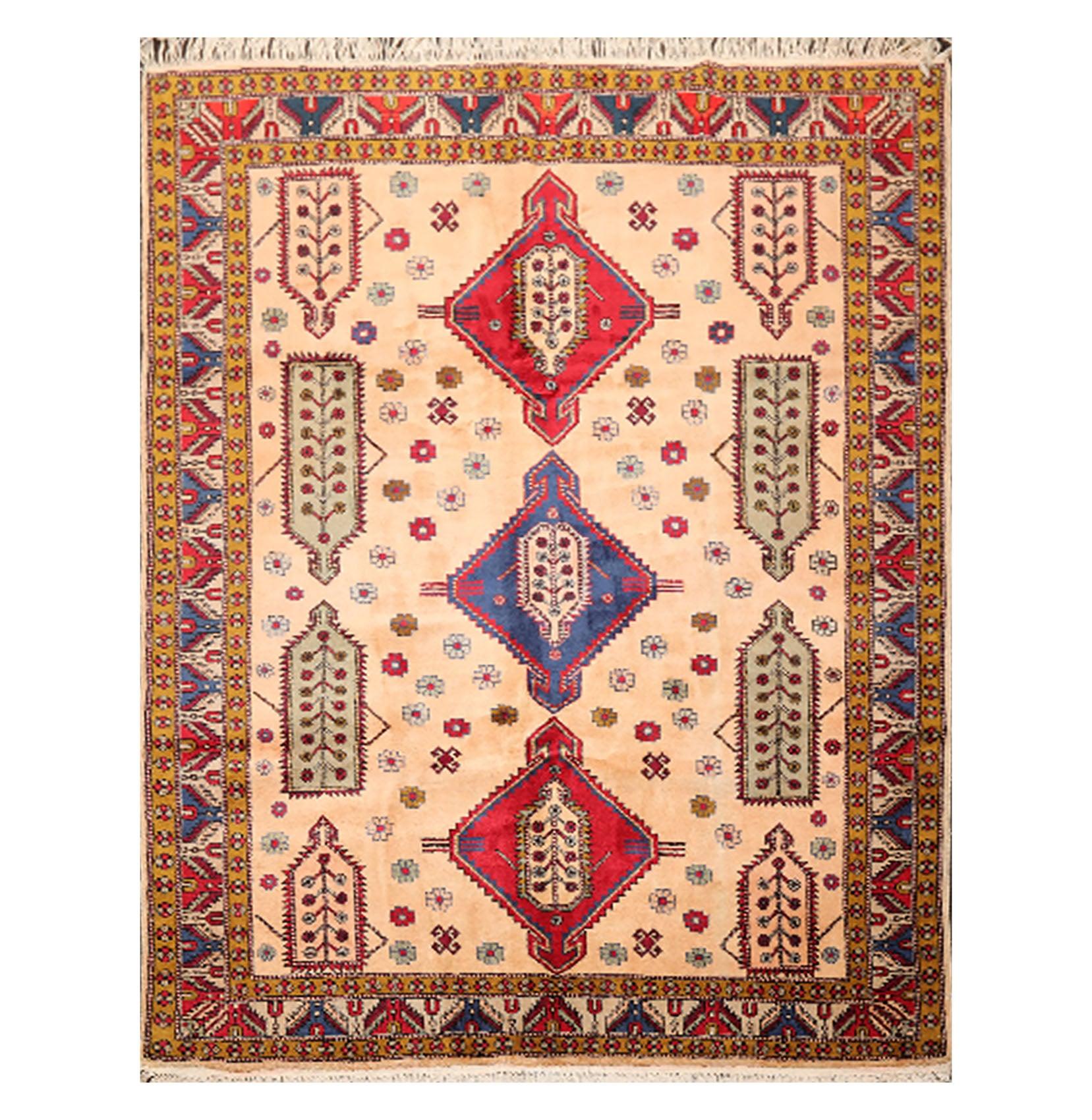 6'6" x 9'4" Hand Knotted Handmade Wool Arts & Craft Kazak Area Rug Light Peach-0