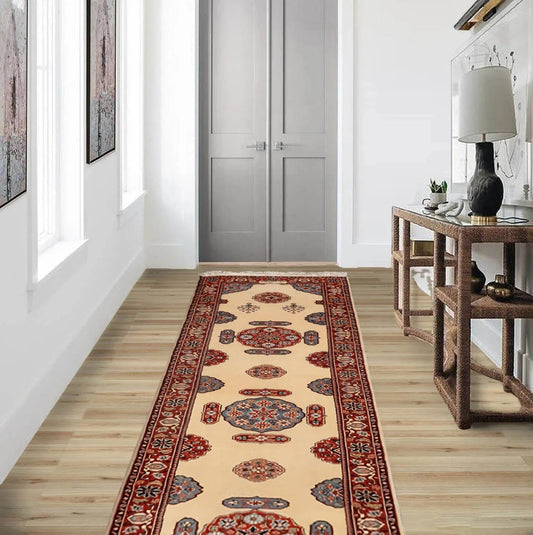 2'7" x 17'9" Palace Hand Knotted Wool Romanian Bidjaar Oriental Area Rug Ivory-0