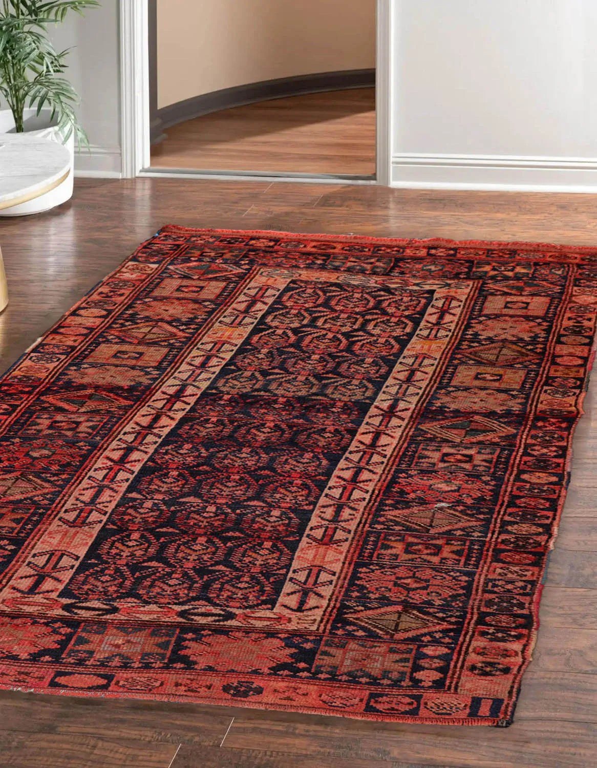 4' x 6'4" Antique Hand Knotted Flat Wool pile Melayaar Traditional Area Rug Navy-0