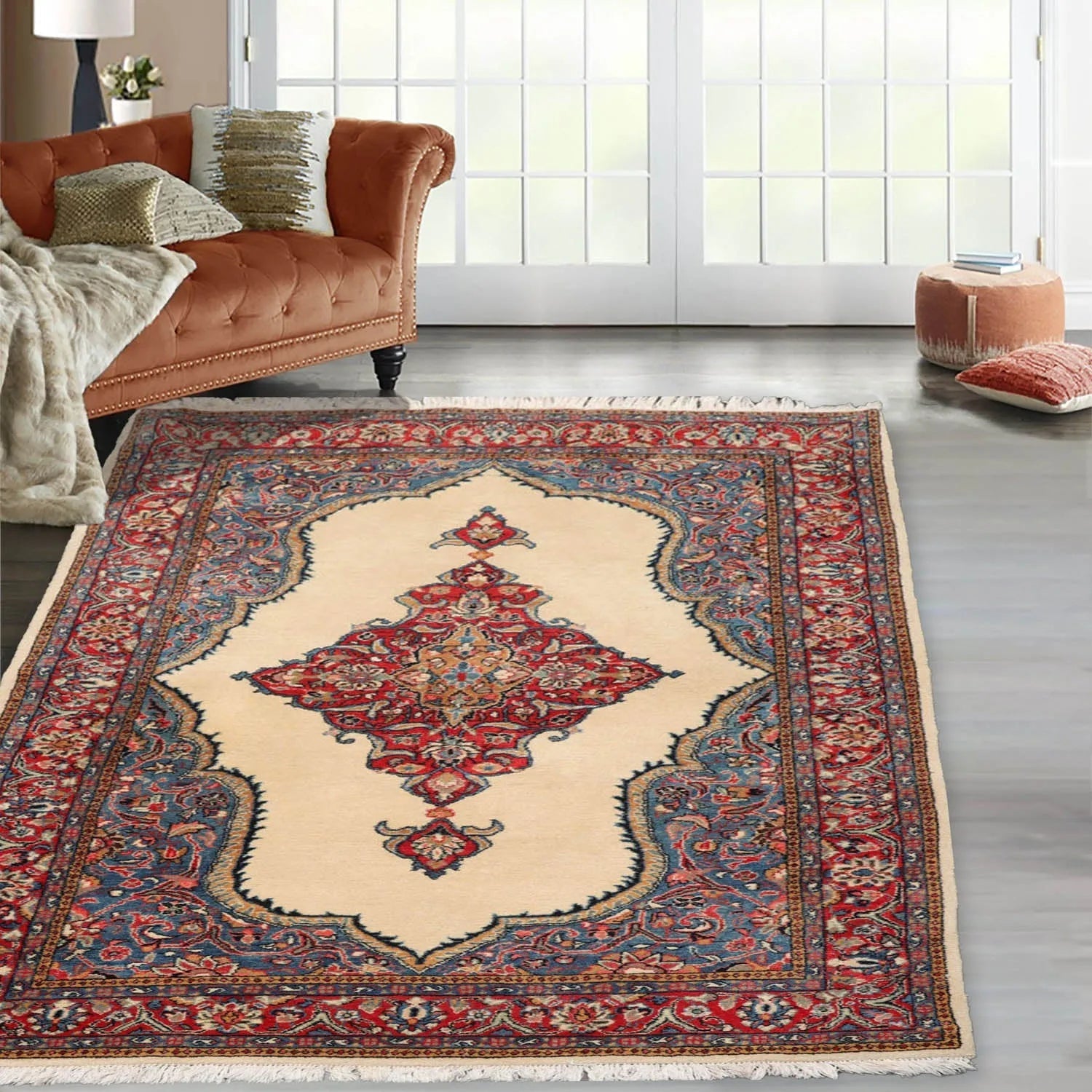4'4" x 6'5" Hand Knotted 100% Wool Authentic Tabrizz Traditional Area Rug Ivory-0