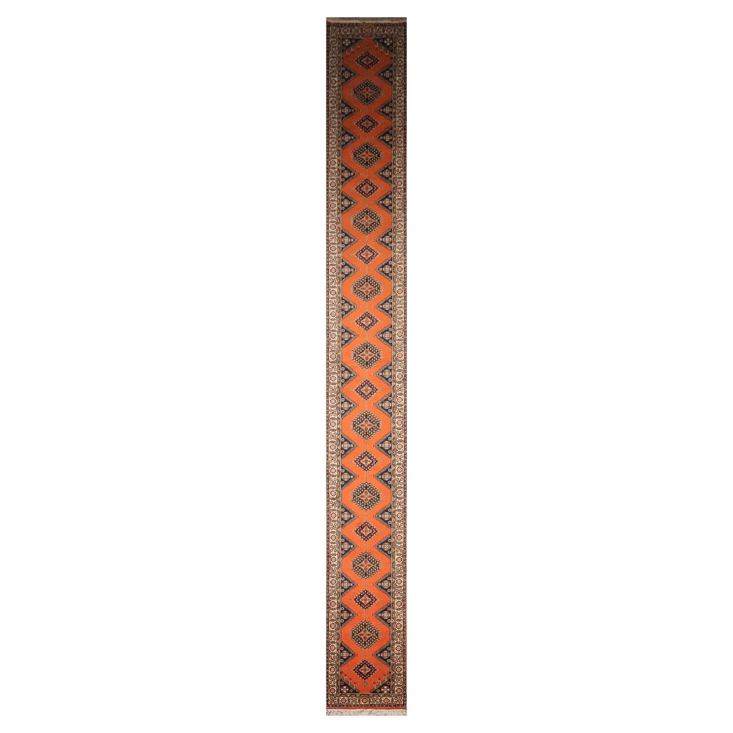 2'6" x 20'8" Hand Knotted Wool Rare Romanian Shirazz Area Rug Orange Runner-0