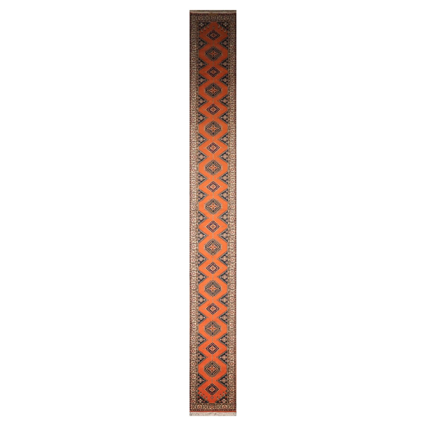2'6" x 20'8" Hand Knotted Wool Rare Romanian Shirazz Area Rug Orange Runner-0