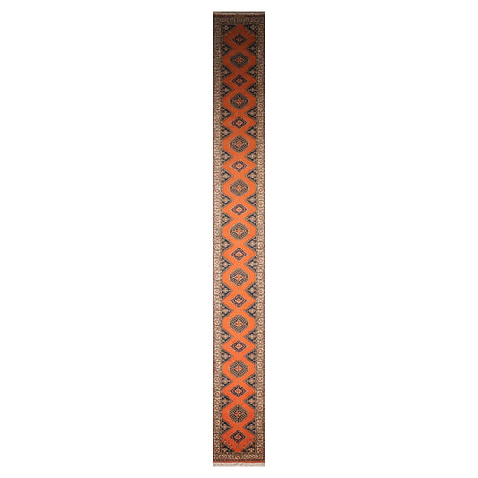 2'6" x 20'8" Hand Knotted Wool Rare Romanian Shirazz Area Rug Orange Runner-0