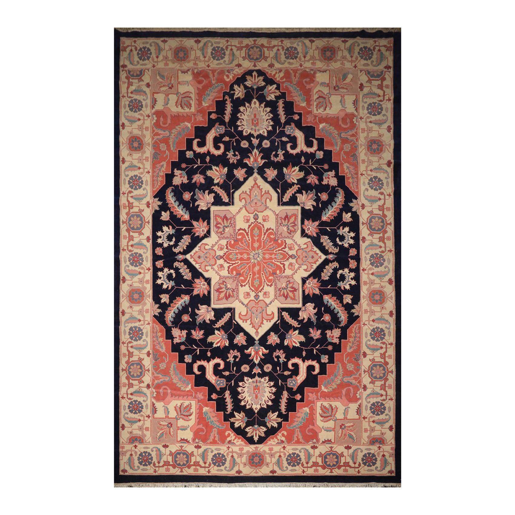 11'8" x 17'10" Palace Hand Knotted Wool Romanian Herizz Oriental Area Rug Navy-1