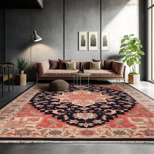11'8" x 17'10" Palace Hand Knotted Wool Romanian Herizz Oriental Area Rug Navy-0