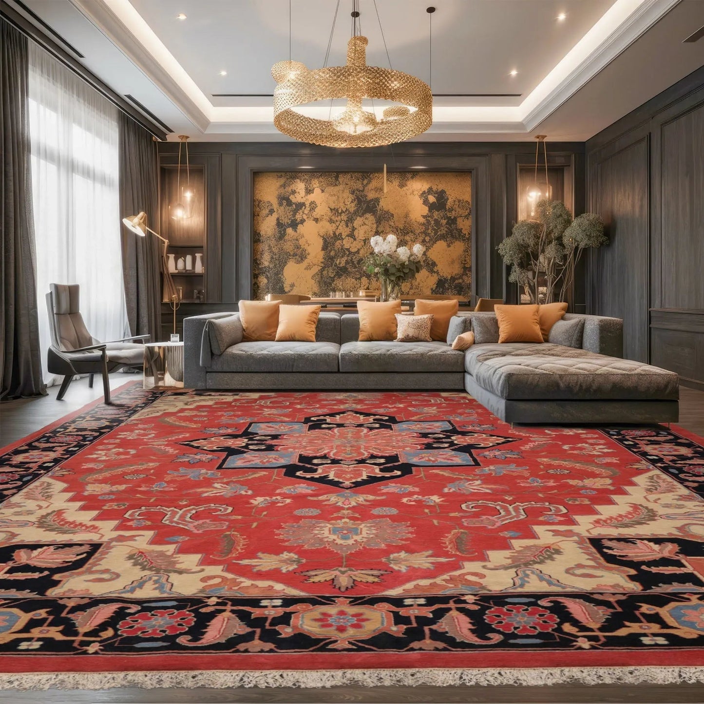 11'11'' x 17'10'' Rare Romanian Hand Knotted 100% Wool Seraapi Area Rug Coral-0