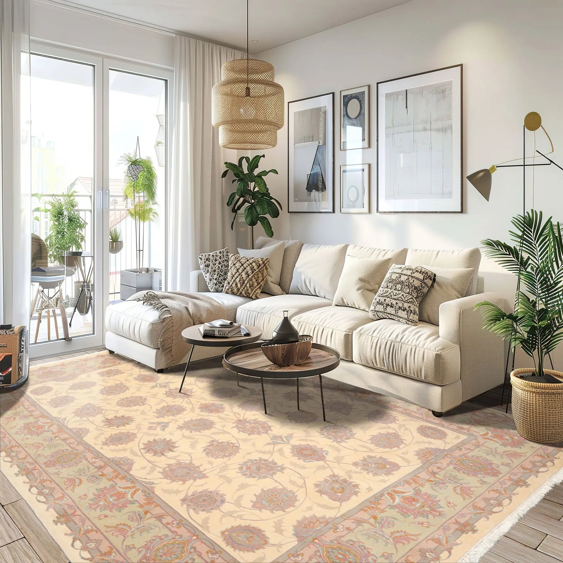 8'3'' x 11'6'' Hand Knotted 100% Wool Ispahan 250 KPSI Muted Area Rug Ivory-1