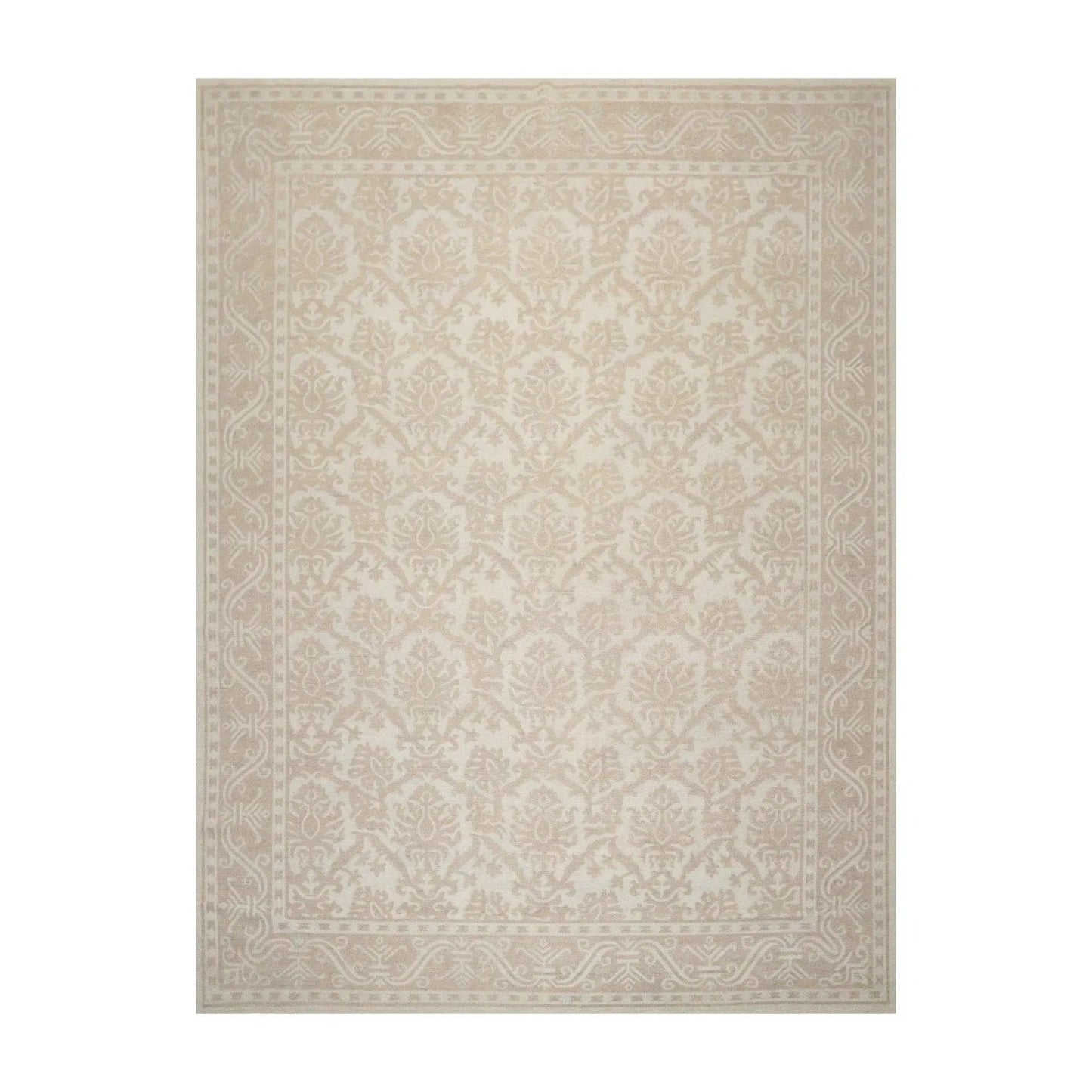 9'1'' x 12'1'' Hand Knotted 100% Wool Damask Afghan Area Rug Gray Tone on Tone-0
