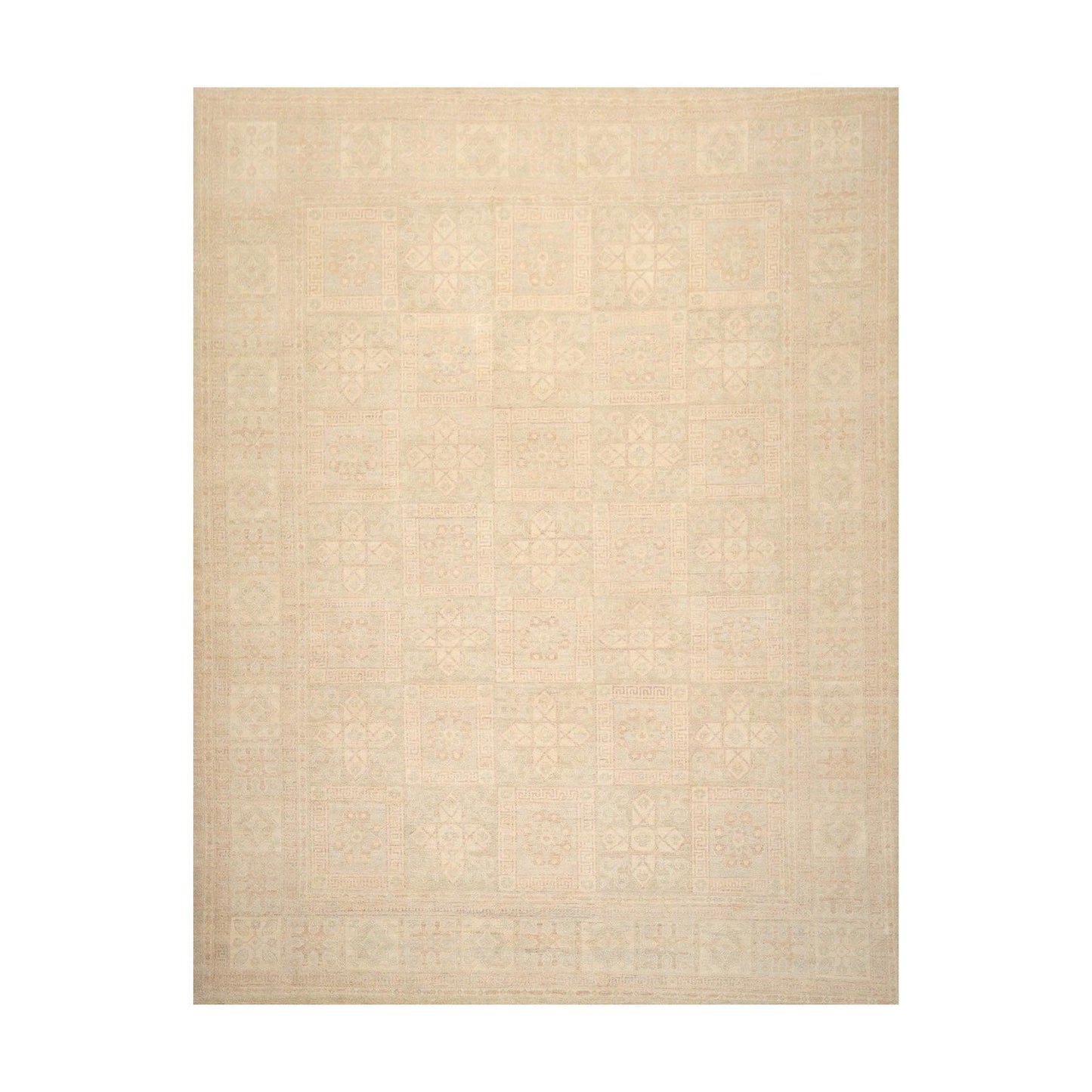 Muted 9'3" x 11'10" Hand Knotted 100% Wool Super fine Peshawar Area Rug Beige-0