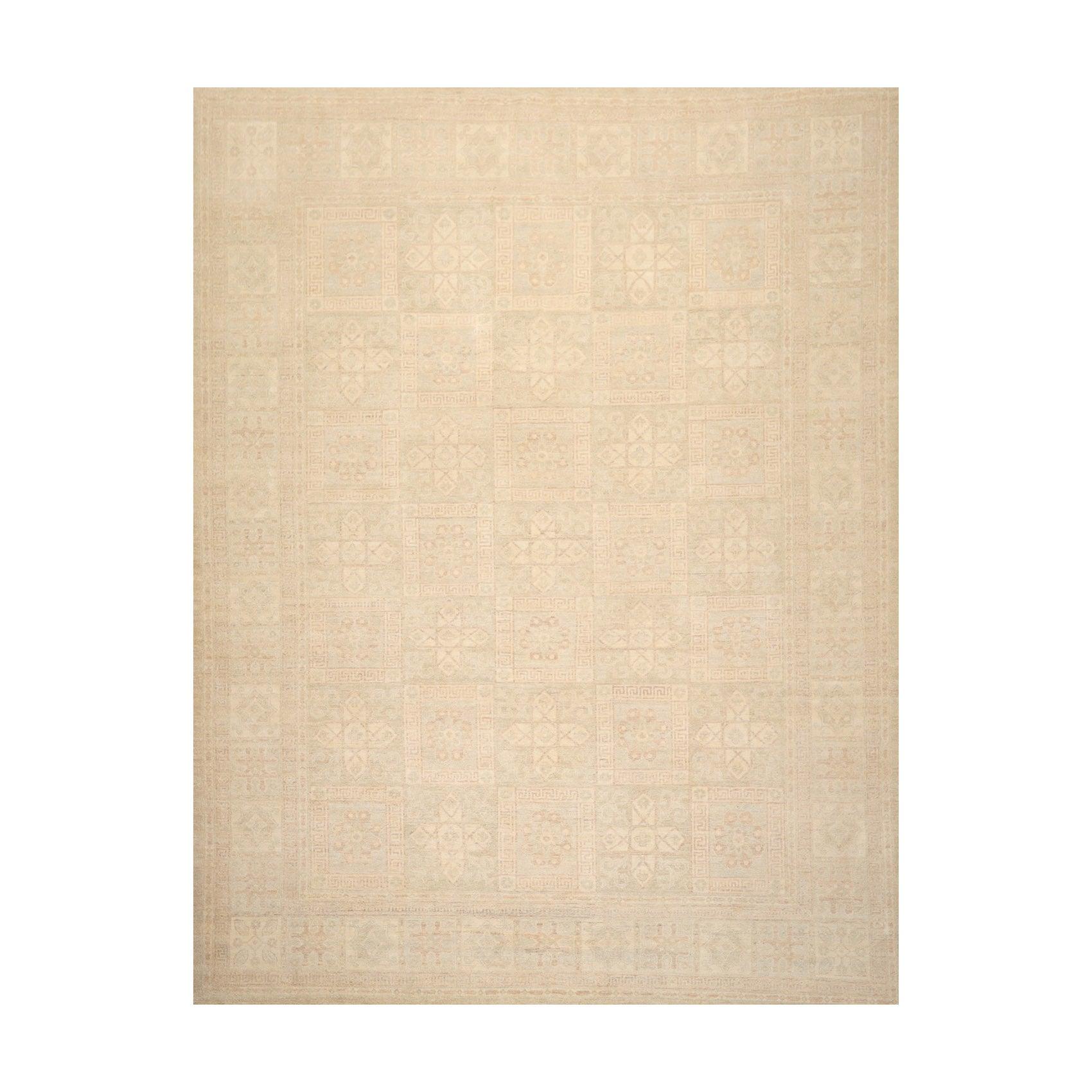 Muted 9'3" x 11'10" Hand Knotted 100% Wool Super fine Peshawar Area Rug Beige-0