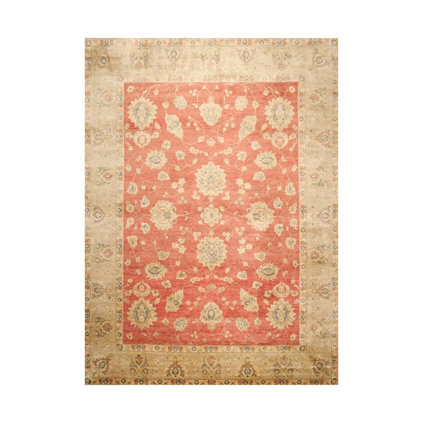 9'1'' x 12' Hand Knotted Wool Vegetable dyes Peshawar Oriental Area Rug Coral-0