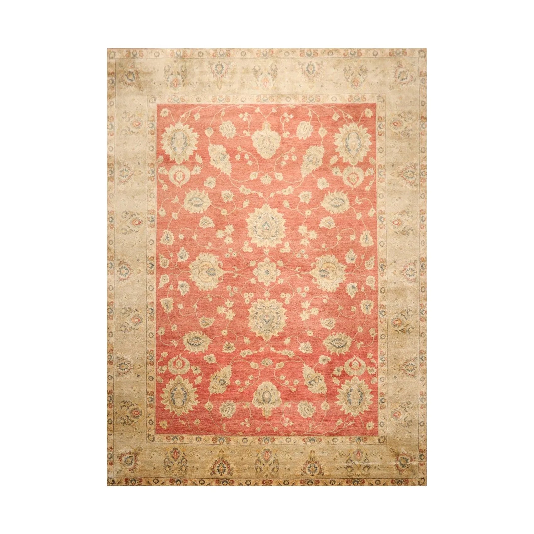 9'1'' x 12' Hand Knotted Wool Vegetable dyes Peshawar Oriental Area Rug Coral-0