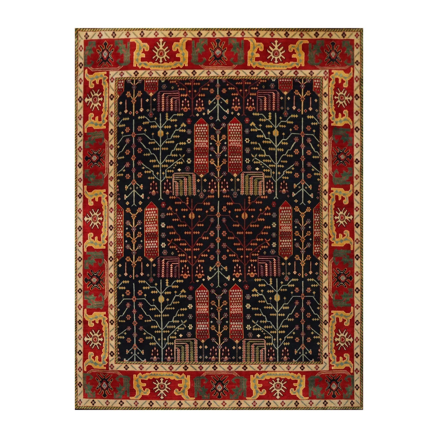 8x10 Navy, Orange Hand Knotted 100% Wool Arts and Craft Traditional Oriental Area Rug-0