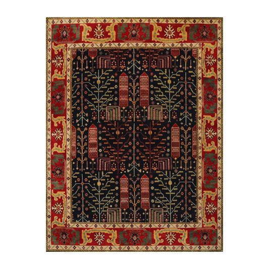 8x10 Navy, Orange Hand Knotted 100% Wool Arts and Craft Traditional Oriental Area Rug-0