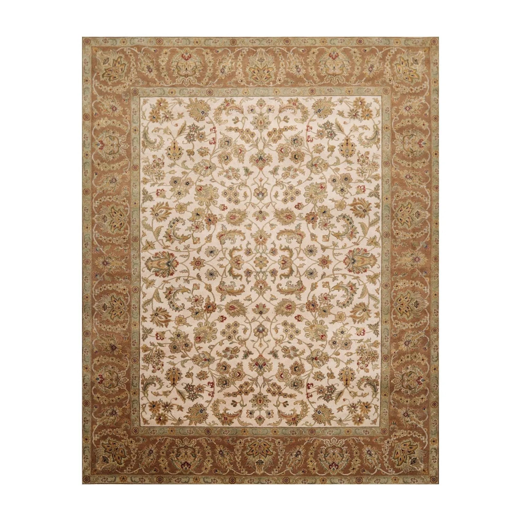8'1'' x 9'11'' Hand Knotted 100% Wool Agra 200 KPSI Oriental Area Rug Beige-0