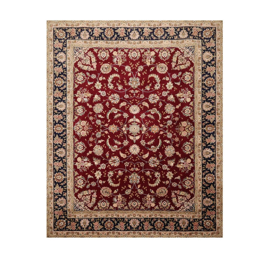 8' x 9'9'' Hand Knotted Wool & Silk Pakpersian 16/18 300KPSI Area Rug Burgundy-0