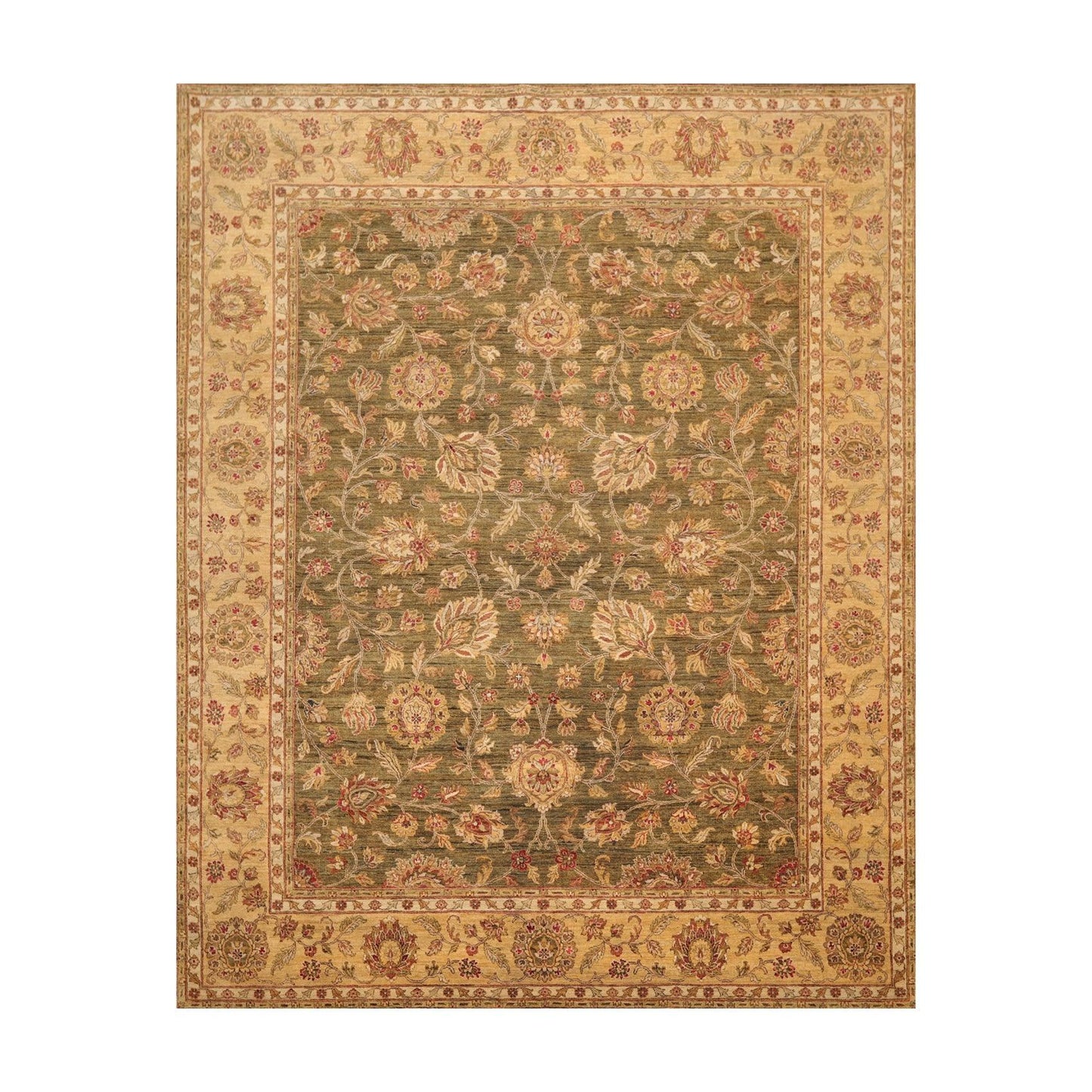 8' x 9'10" Hand Knotted 100% Wool Peshawar Oriental Area Rug Pistachio Gold-0