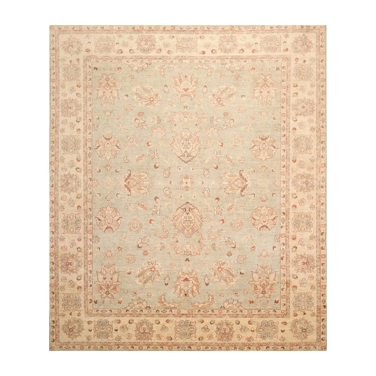 7'9'' x 10' Hand Knotted 100% Wool Peshawar Traditional Area Rug Aqua Beige-0