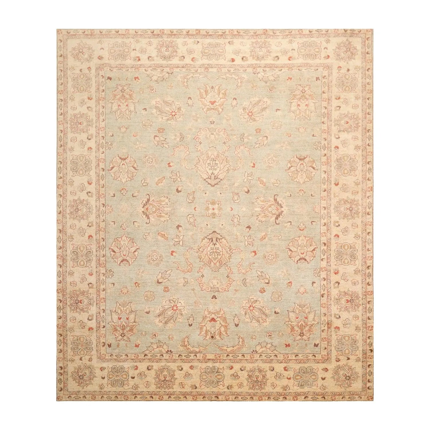 7'9'' x 10' Hand Knotted 100% Wool Peshawar Traditional Area Rug Aqua Beige-0