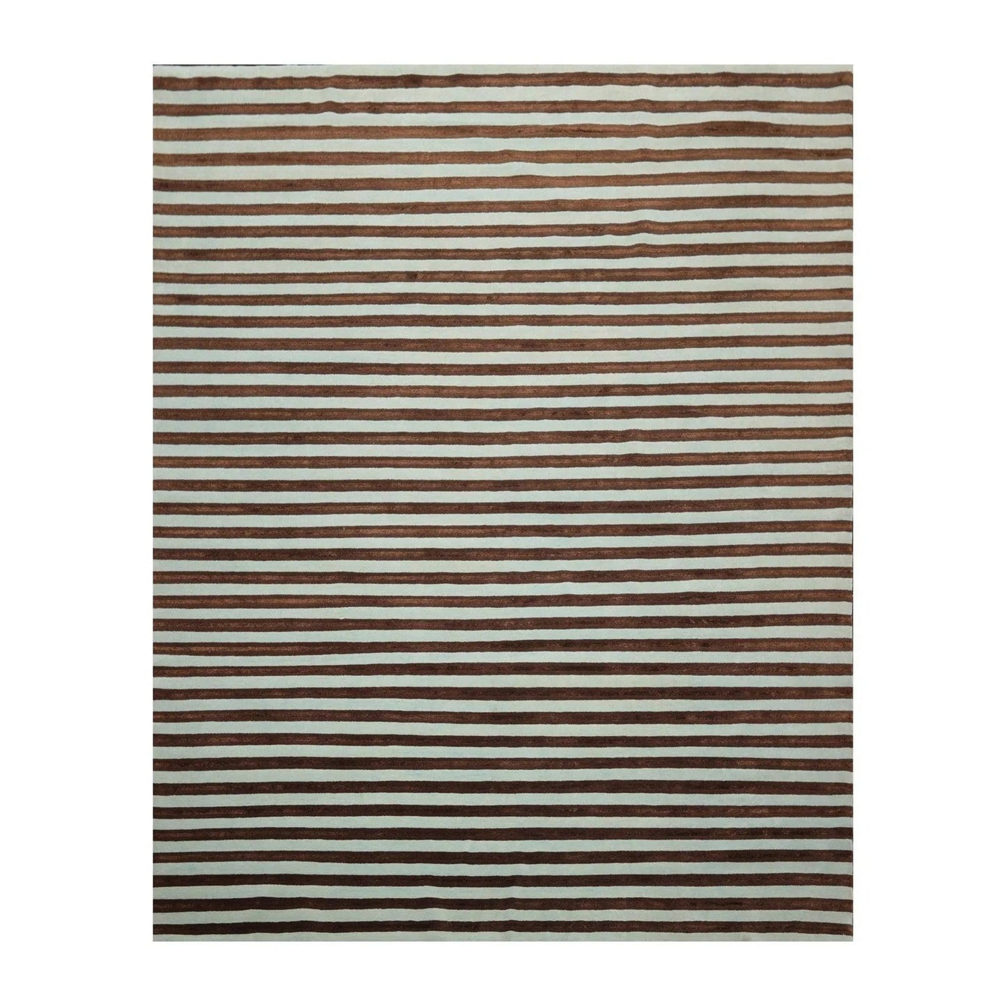 8' x 10' Hand Knotted Tibetan Wool & Silk Stripes Area Rug Brown Seafoam-0