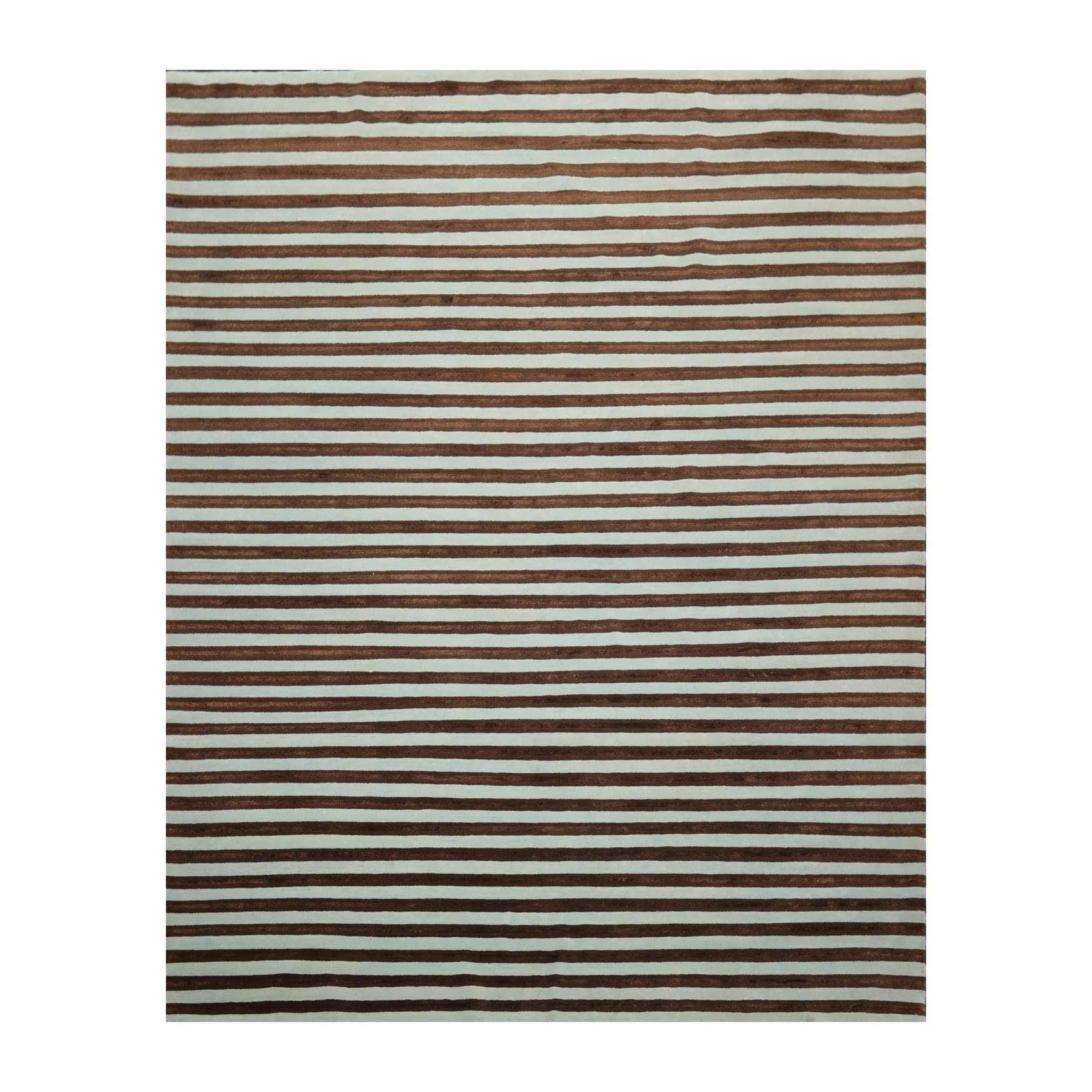 8' x 10' Hand Knotted Tibetan Wool & Silk Stripes Area Rug Brown Seafoam-0