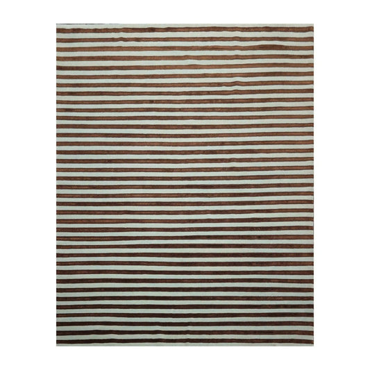 8' x 10' Hand Knotted Tibetan Wool & Silk Stripes Area Rug Brown Seafoam-0
