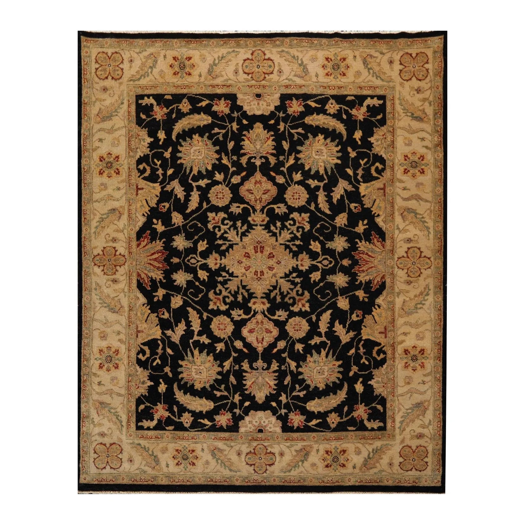 7'11'' x 10' Hand Knotted Wool Oushak Traditional Oriental Area Rug Black-0