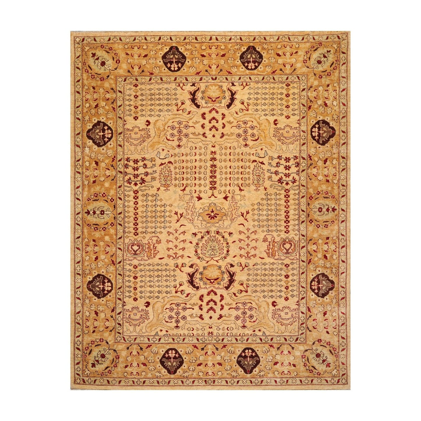 8'2" x 10'6" Hand Knotted 100% Wool Peshawar Traditional Oriental Area Rug Gold-0