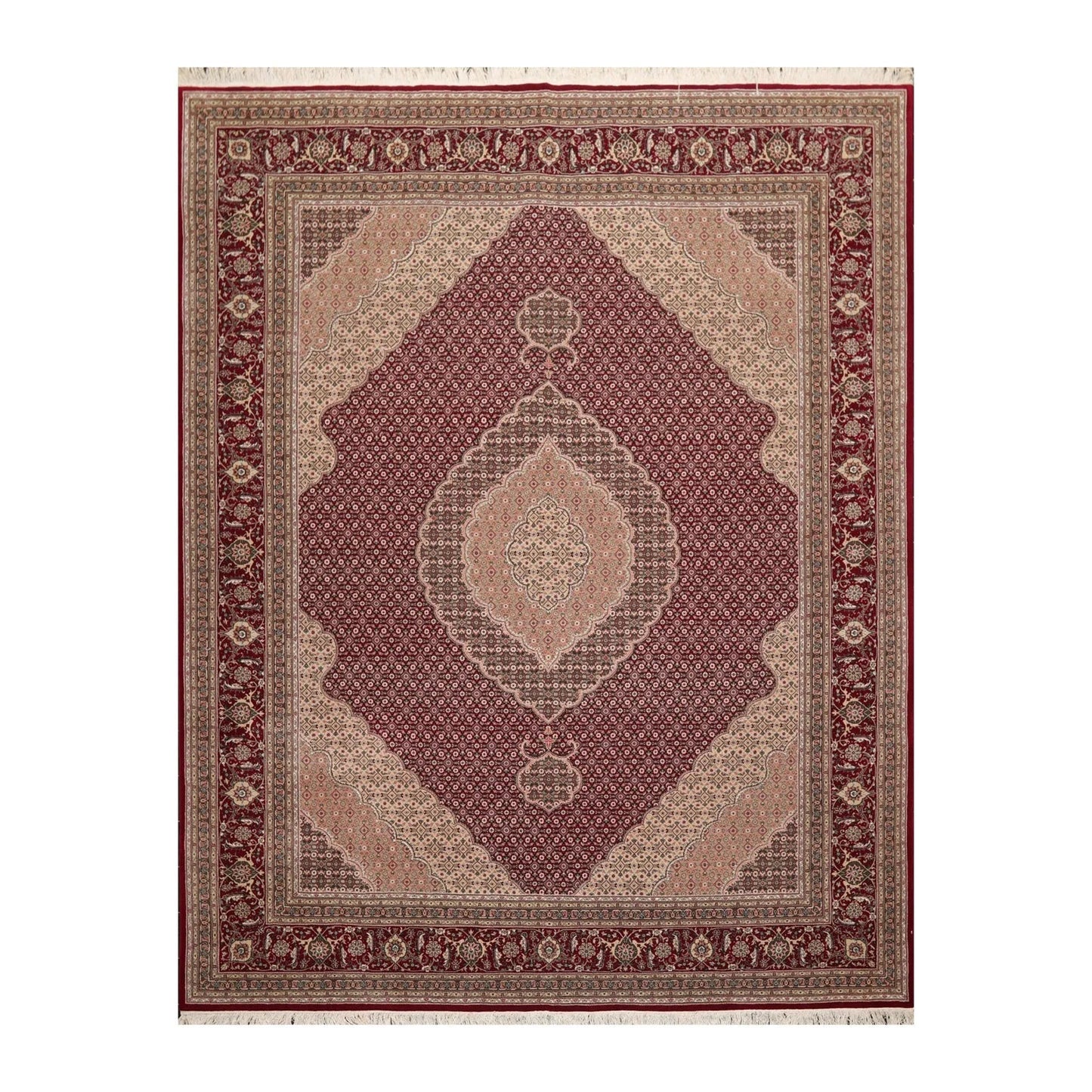 8x10 Red, Beige Hand Knotted Wool and Silk Fish Mahi Traditional 250 KPSI Oriental Area Rug-0