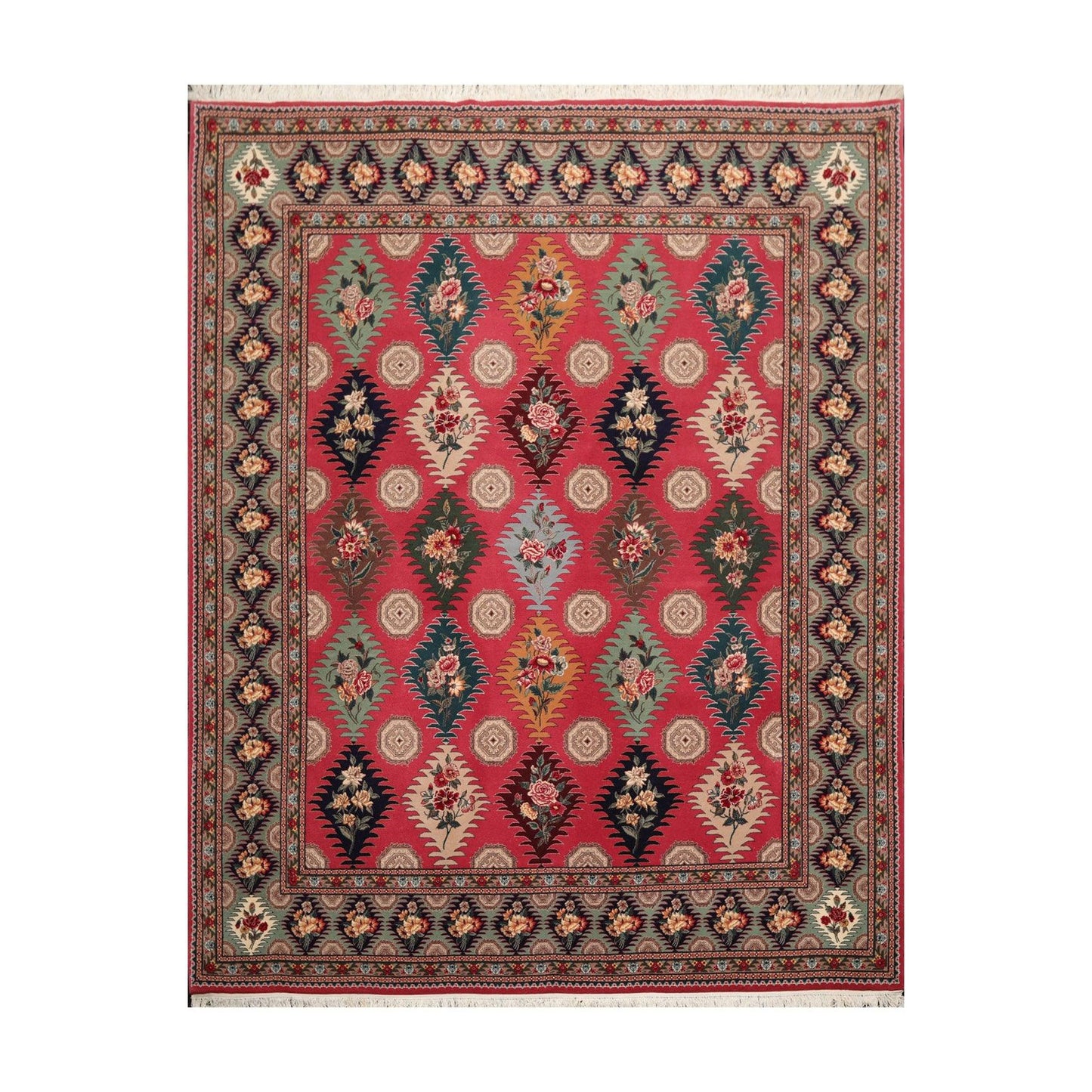 8'2"x 9'10" Hand Knotted Wool & Silk PakPersian 16/18 300 KPSI Oriental Area Rug Pink-0