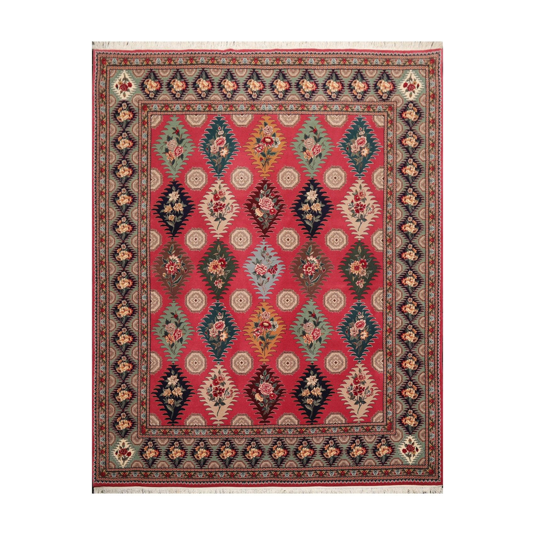 8'2"x 9'10" Hand Knotted Wool & Silk PakPersian 16/18 300 KPSI Oriental Area Rug Pink-0