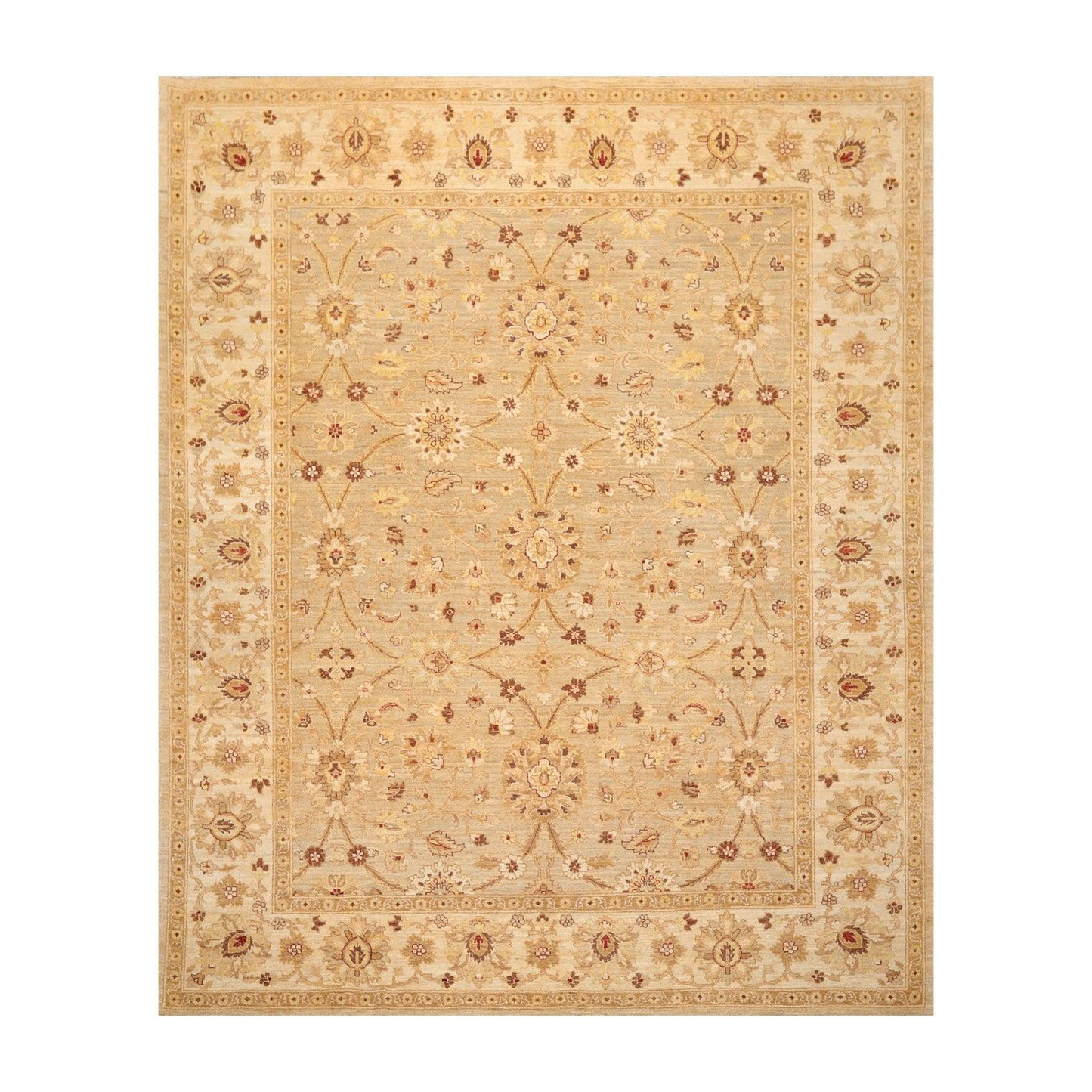 8'1" x 9'11'' Hand Knotted 100% Wool Peshawar Traditional Area Rug Gray Beige-0