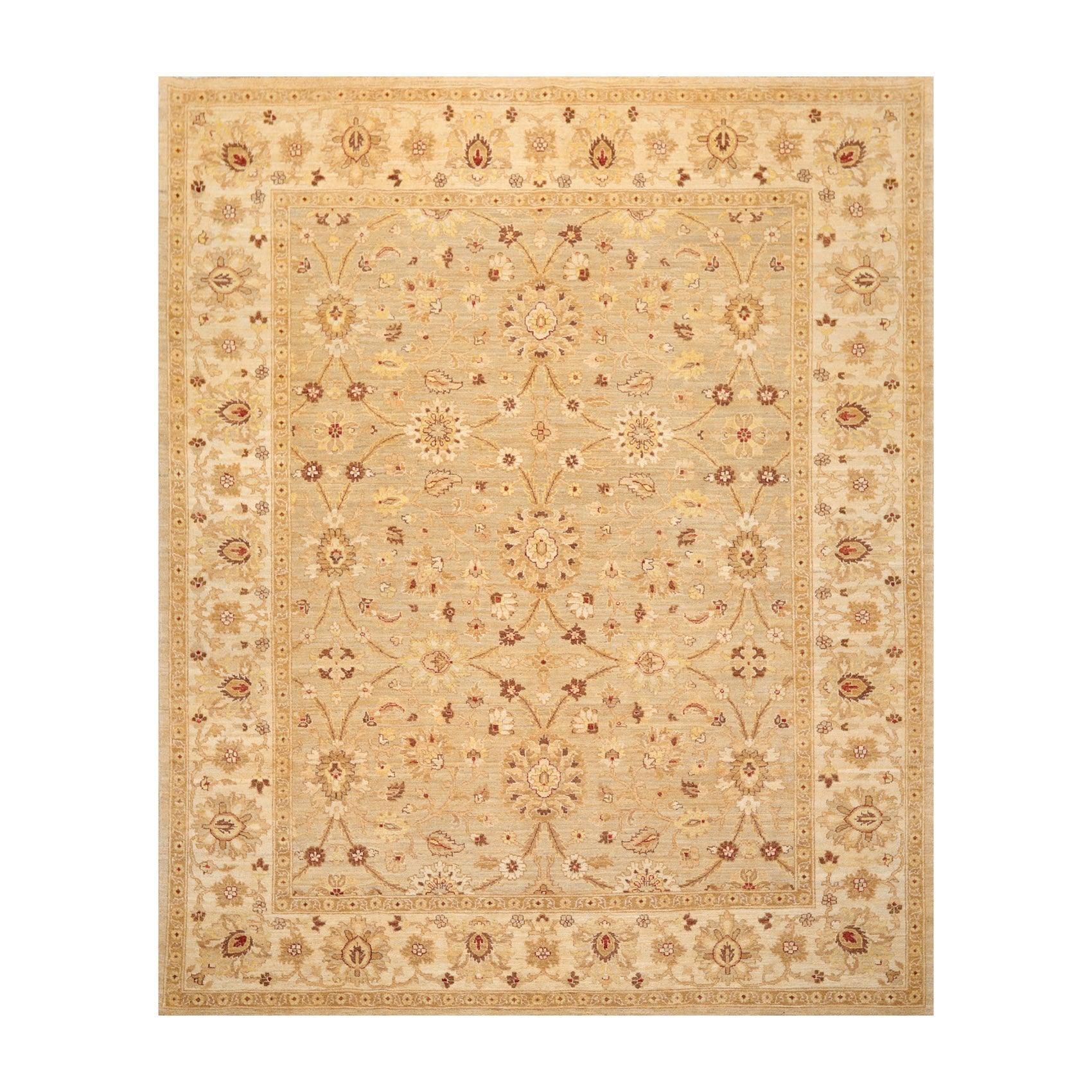8'1" x 9'11'' Hand Knotted 100% Wool Peshawar Traditional Area Rug Gray Beige-0