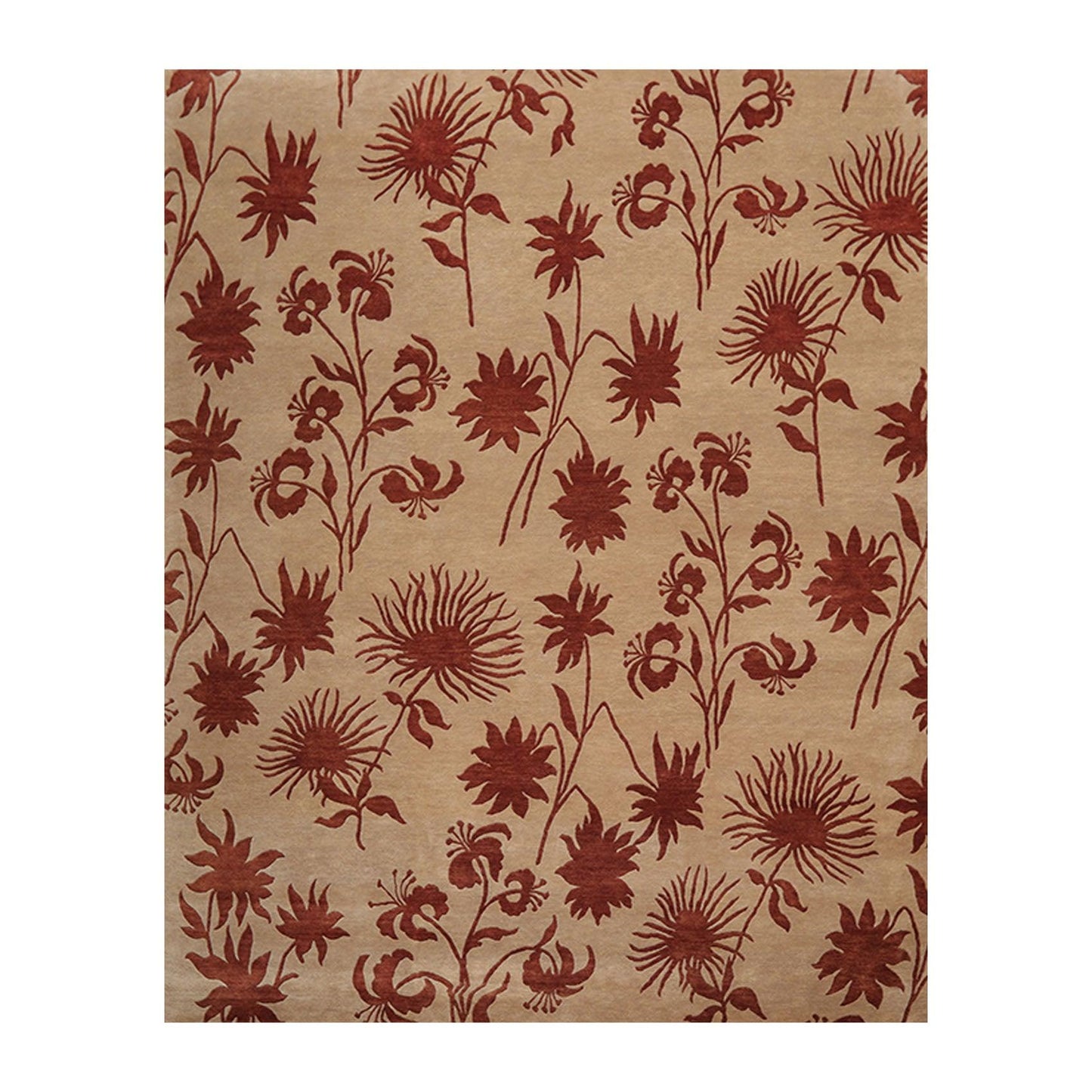 7'10" x 9'9" Hand Knotted Tibetan Wool Botanical Oriental Area Rug Tan-0