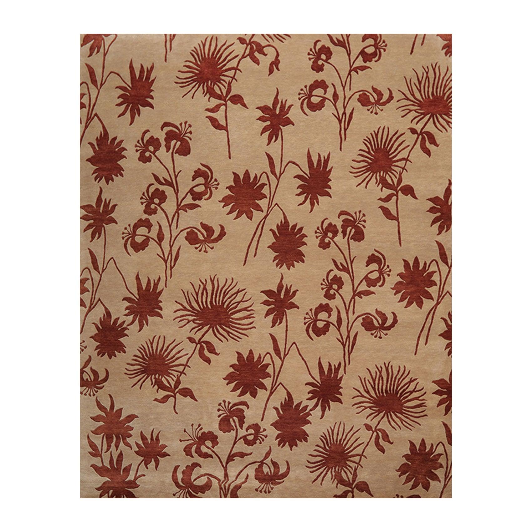 7'10" x 9'9" Hand Knotted Tibetan Wool Botanical Oriental Area Rug Tan-0