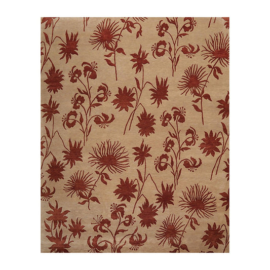 7'10" x 9'9" Hand Knotted Tibetan Wool Botanical Oriental Area Rug Tan-0